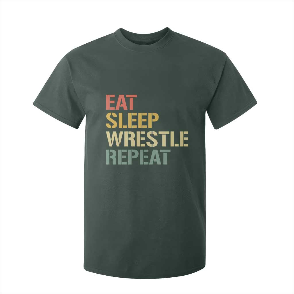 Eat Sleep Wrestle Repeat T Shirt For Kid Cool Wrestling TS10 Dark Forest Green Print Your Wear