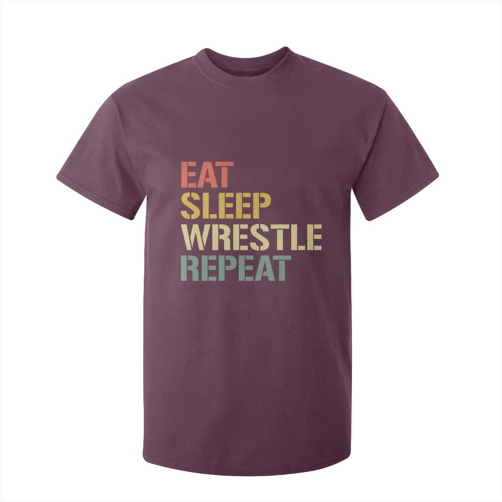 Eat Sleep Wrestle Repeat T Shirt For Kid Cool Wrestling TS10 Maroon Print Your Wear