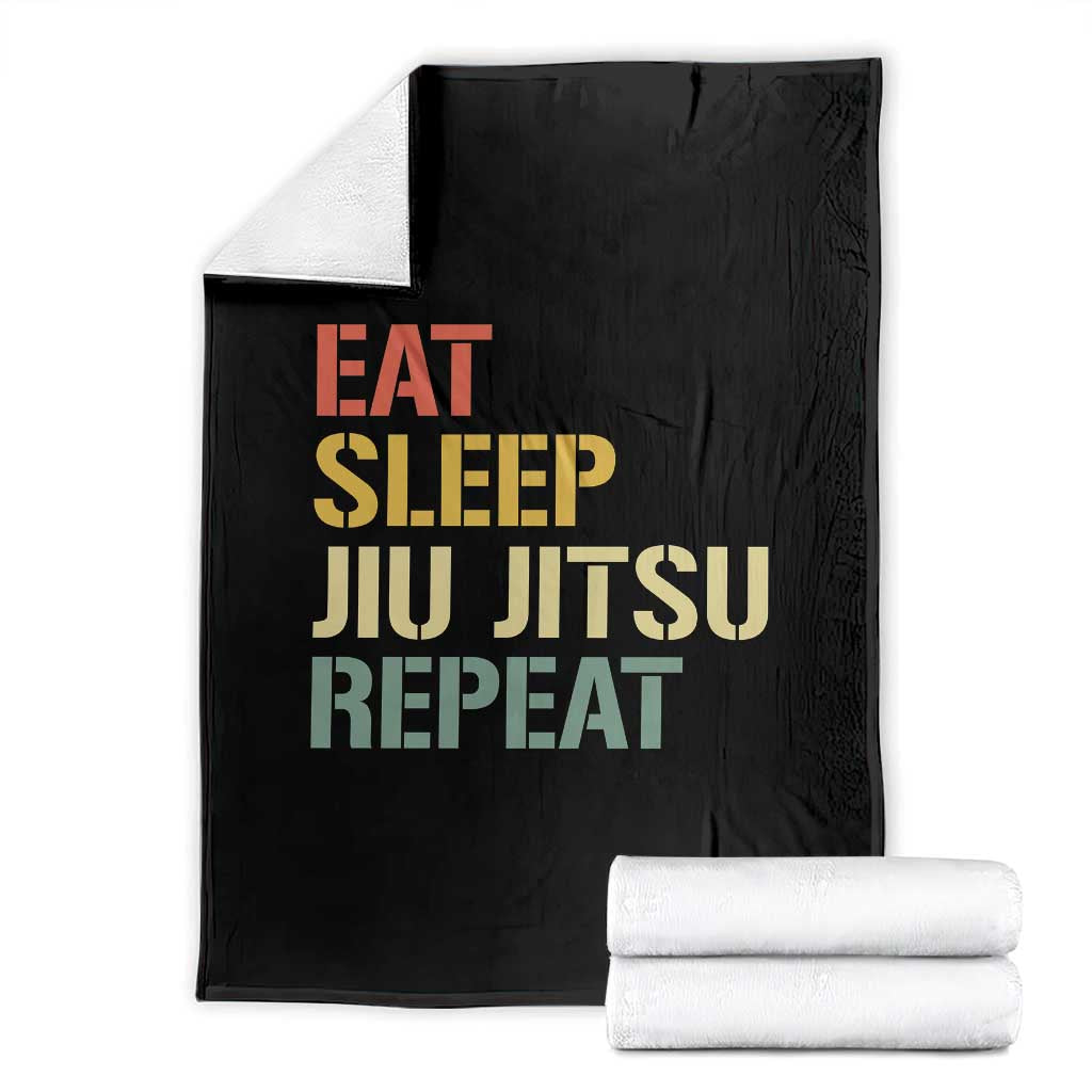 Retro Eat Sleep Jiu Jitsu Repeat Throw Blanket Vintage JiuJitsu BJJ TS10 Black Print Your Wear