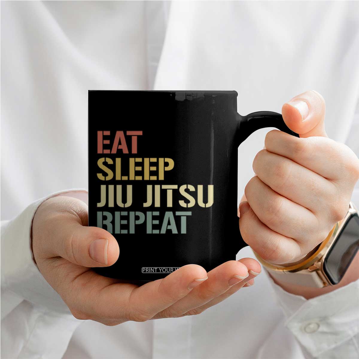 Retro Eat Sleep Jiu Jitsu Repeat Coffee Mug Vintage JiuJitsu BJJ TS10 Print Your Wear