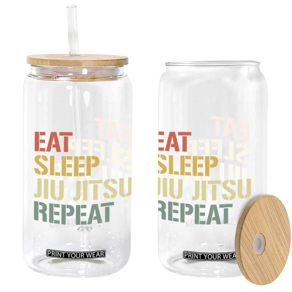 Retro Eat Sleep Jiu Jitsu Repeat Glass Can Vintage JiuJitsu BJJ TS10 Print Your Wear