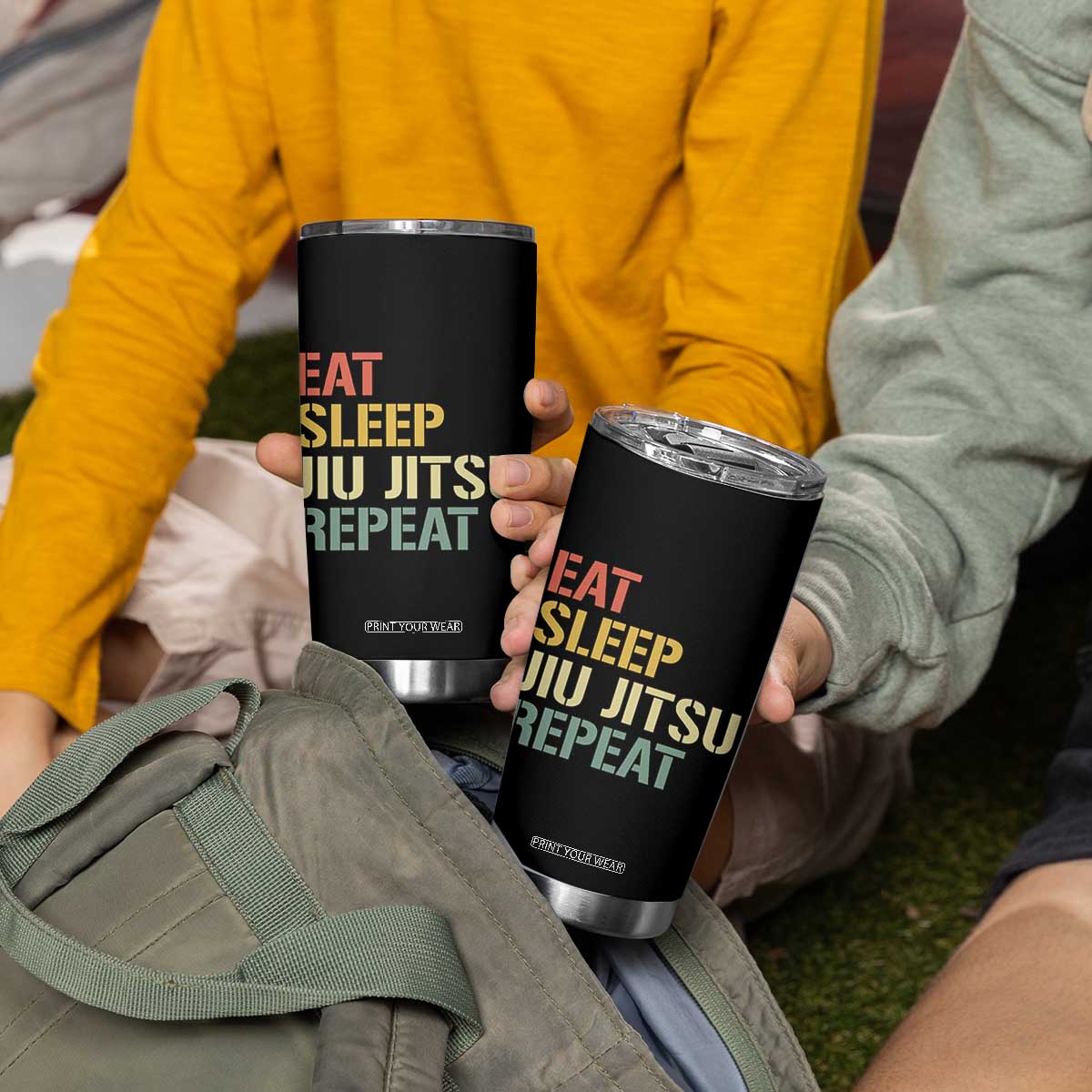 Retro Eat Sleep Jiu Jitsu Repeat Tumbler Cup Vintage JiuJitsu BJJ TS10 Print Your Wear