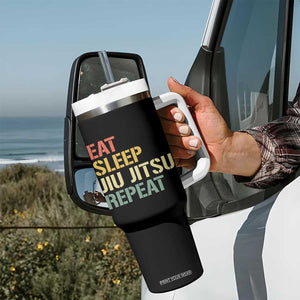 Retro Eat Sleep Jiu Jitsu Repeat Tumbler With Handle Vintage JiuJitsu BJJ TS10 Print Your Wear