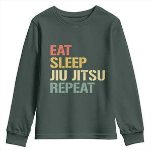 Retro Eat Sleep Jiu Jitsu Repeat Youth Sweatshirt Vintage JiuJitsu BJJ TS10 Dark Forest Green Print Your Wear