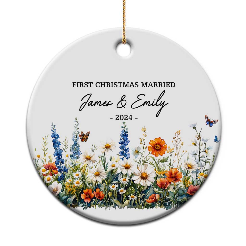 Personalised First Xmas Married Christmas Ornament Custom Name 2024 Flowers Decorations Keepsake Wedding Gifts TS10 Print Your Wear