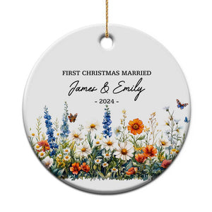 Personalised First Xmas Married Christmas Ornament Custom Name 2024 Flowers Decorations Keepsake Wedding Gifts TS10 Print Your Wear