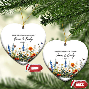 Personalised First Xmas Married Christmas Ornament Custom Name 2024 Flowers Decorations Keepsake Wedding Gifts TS10 Heart White Print Your Wear