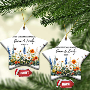 Personalised First Xmas Married Christmas Ornament Custom Name 2024 Flowers Decorations Keepsake Wedding Gifts TS10 Star White Print Your Wear