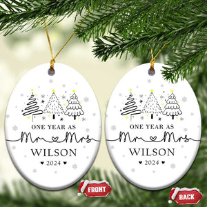 Personalized First Wedding Anniversary Christmas Ornament Custom Name One Year As Mr & Mrs TS10 Oval White Print Your Wear