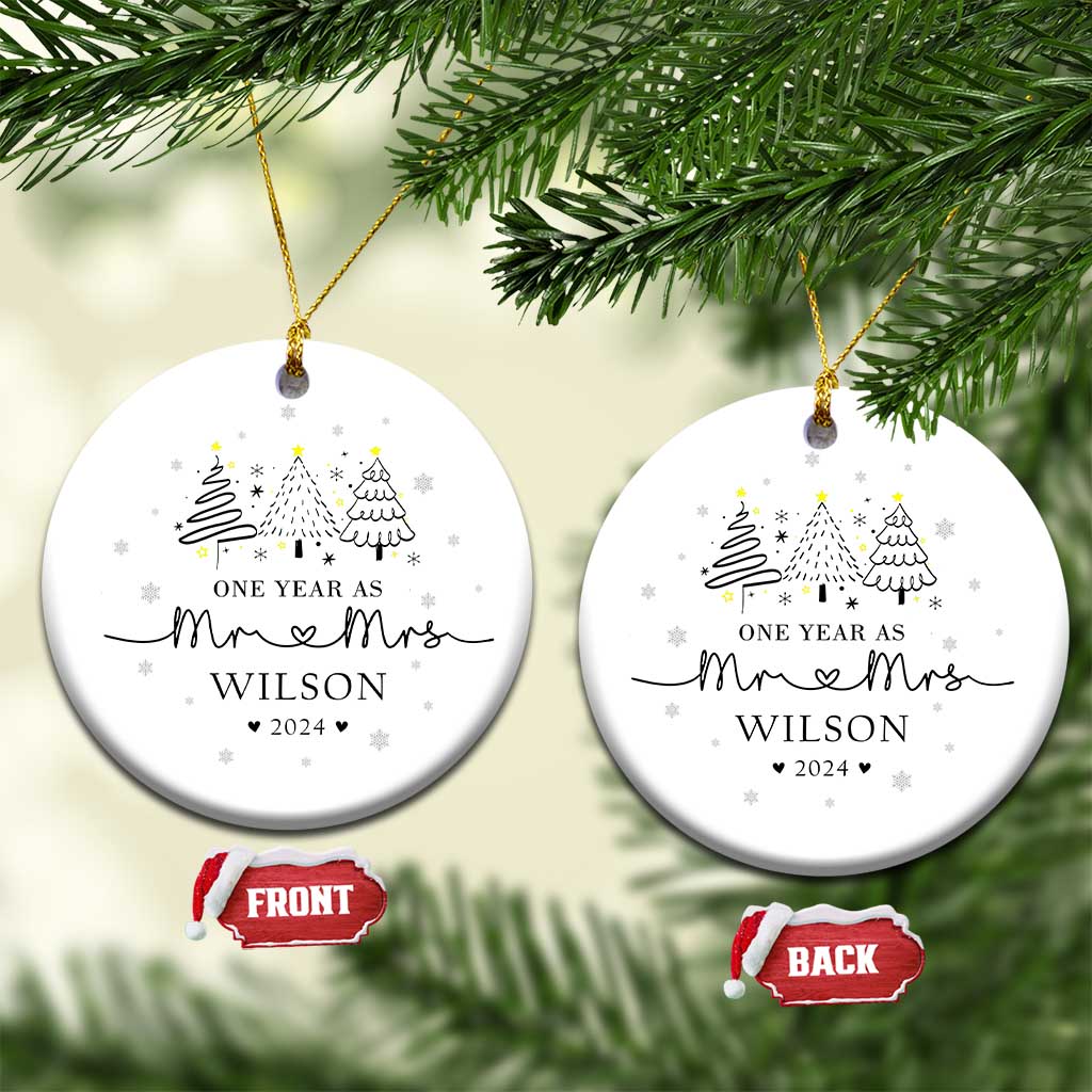 Personalized First Wedding Anniversary Christmas Ornament Custom Name One Year As Mr & Mrs TS10 Circle White Print Your Wear