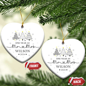 Personalized First Wedding Anniversary Christmas Ornament Custom Name One Year As Mr & Mrs TS10 Heart White Print Your Wear