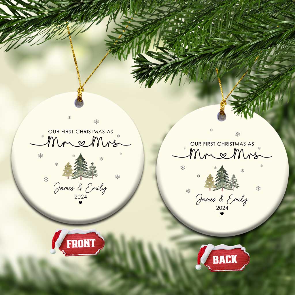 Personalised First Xmas as Mr & Mrs Christmas Ornament Custom Name 2024 Keepsake Wedding Gifts for Couple TS10 Circle White Print Your Wear