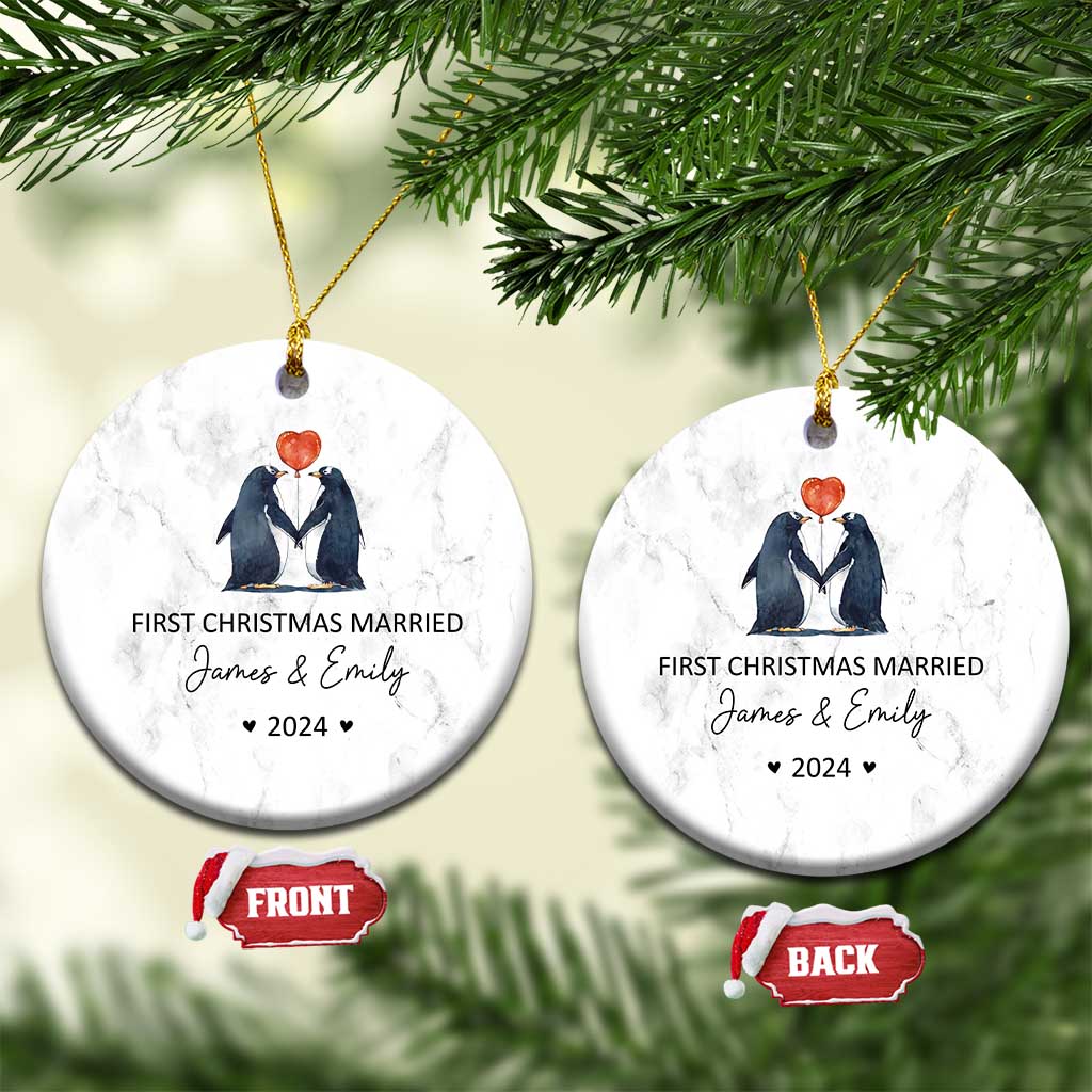 Personalised First Xmas Married Christmas Ornament Custom Name 2024 Wedding Gifts for Couple Her or Him TS10 Circle White Print Your Wear