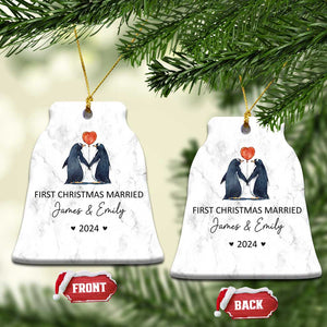 Personalised First Xmas Married Christmas Ornament Custom Name 2024 Wedding Gifts for Couple Her or Him TS10 Bell Flake White Print Your Wear