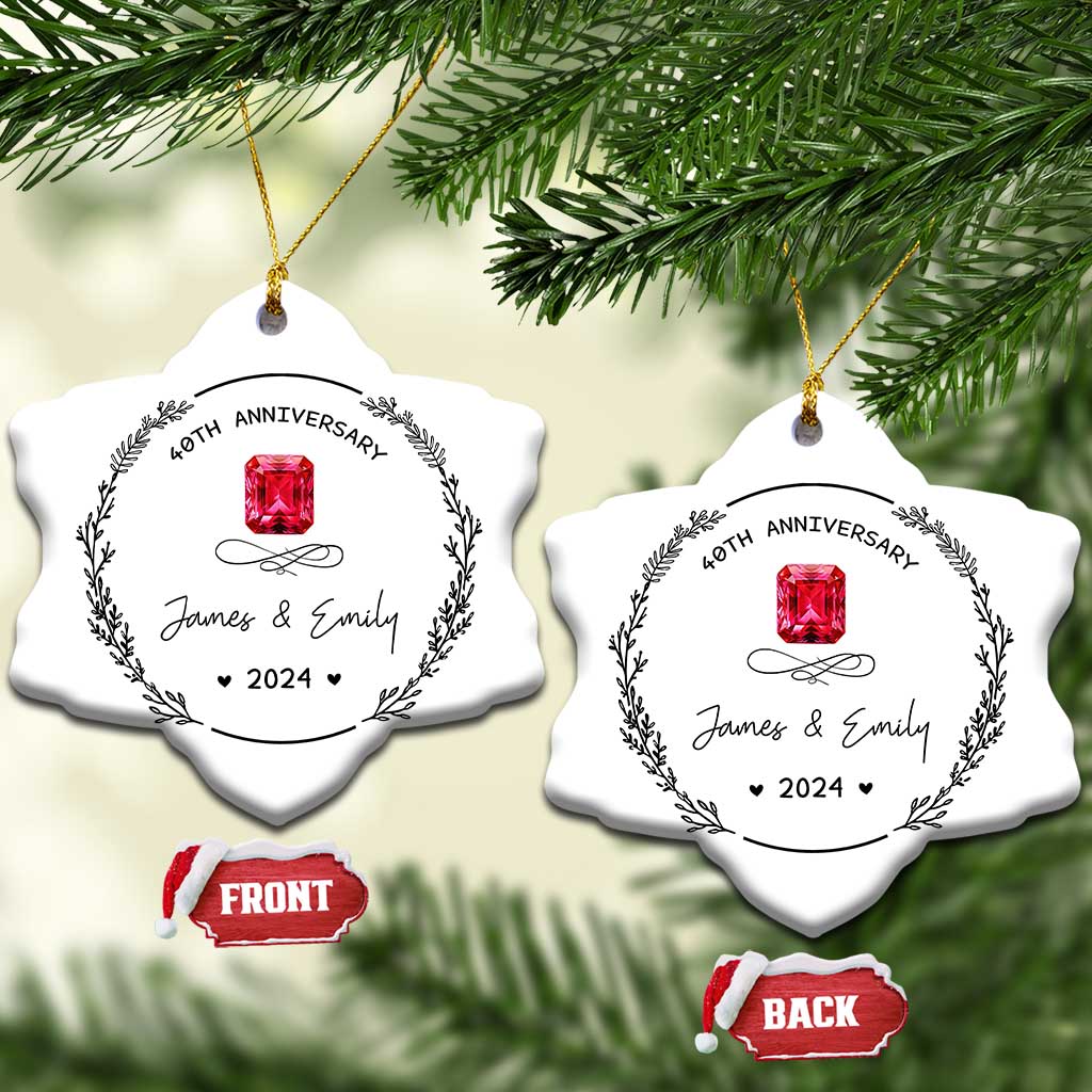 Personalised 40th Wedding Anniversary Christmas Ornament Custom Name Ruby 40 Years of Marriage TS10 Snow Flake White Print Your Wear