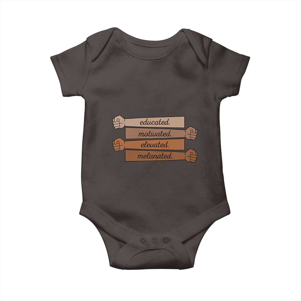 Black Pride Baby Onesie Educated Motivated Elevated Melanated BLM Melanin TS10 Dark Chocolate Print Your Wear