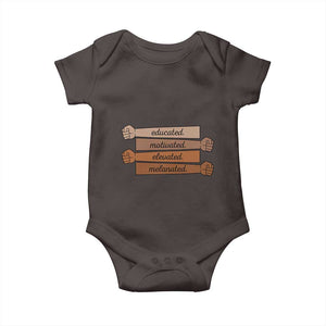 Black Pride Baby Onesie Educated Motivated Elevated Melanated BLM Melanin TS10 Dark Chocolate Print Your Wear