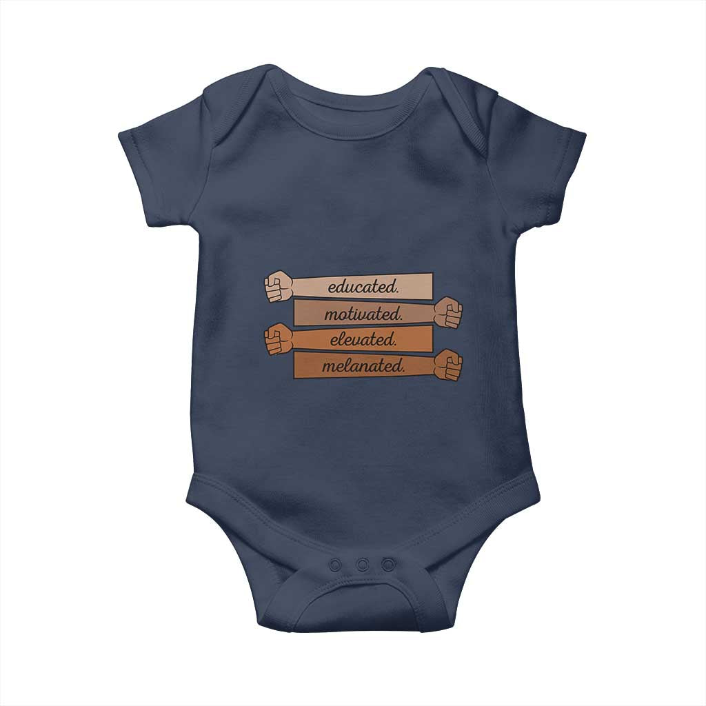 Black Pride Baby Onesie Educated Motivated Elevated Melanated BLM Melanin TS10 Navy Print Your Wear