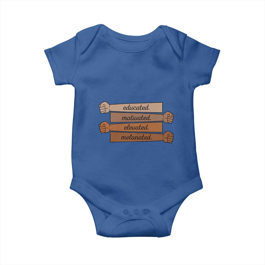 Black Pride Baby Onesie Educated Motivated Elevated Melanated BLM Melanin TS10 Royal Blue Print Your Wear