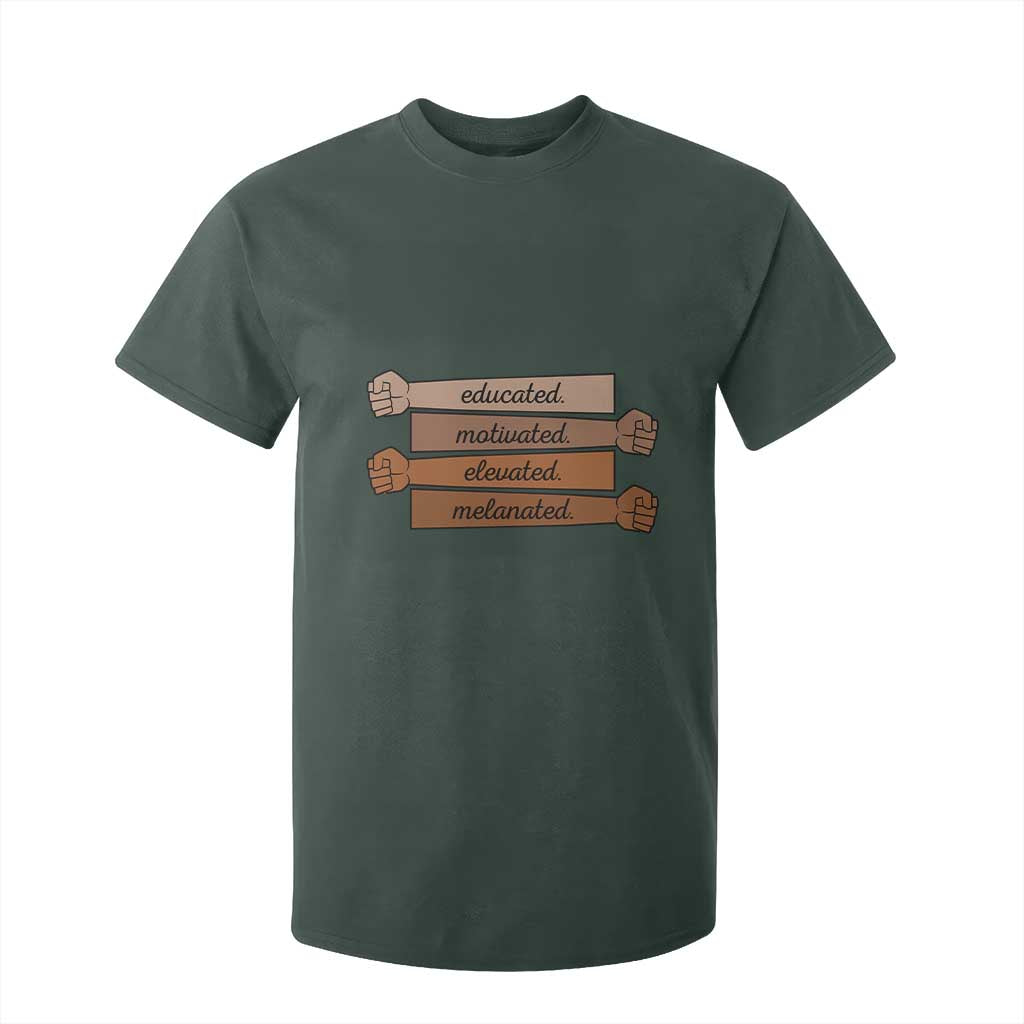 Black Pride T Shirt For Kid Educated Motivated Elevated Melanated BLM Melanin TS10 Dark Forest Green Print Your Wear