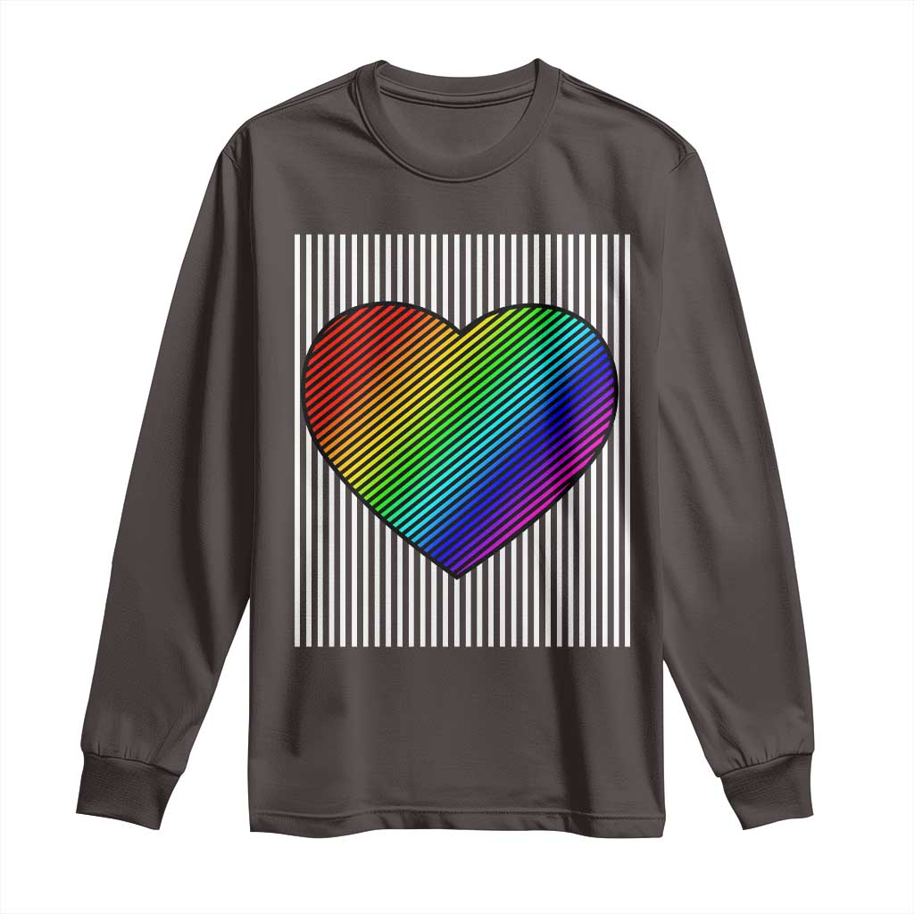 LGBT Pride Long Sleeve Shirt LGBTQ Support Retro Valentines Rainbow Heart TS10 Dark Chocolate Print Your Wear