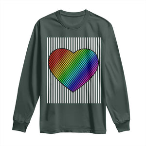 LGBT Pride Long Sleeve Shirt LGBTQ Support Retro Valentines Rainbow Heart TS10 Dark Forest Green Print Your Wear