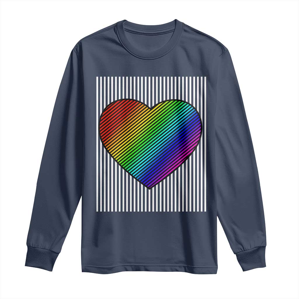 LGBT Pride Long Sleeve Shirt LGBTQ Support Retro Valentines Rainbow Heart TS10 Navy Print Your Wear