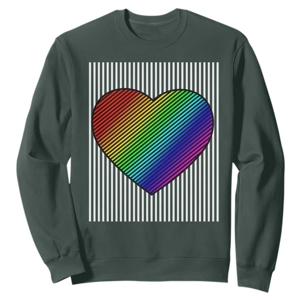 LGBT Pride Sweatshirt LGBTQ Support Retro Valentines Rainbow Heart TS10 Dark Forest Green Print Your Wear