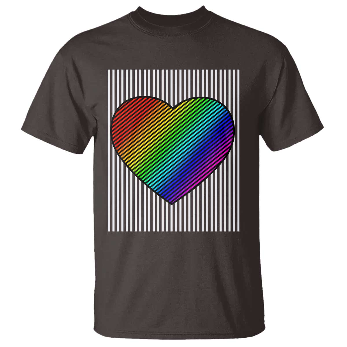 LGBT Pride T Shirt LGBTQ Support Retro Valentines Rainbow Heart TS10 Dark Chocolate Print Your Wear
