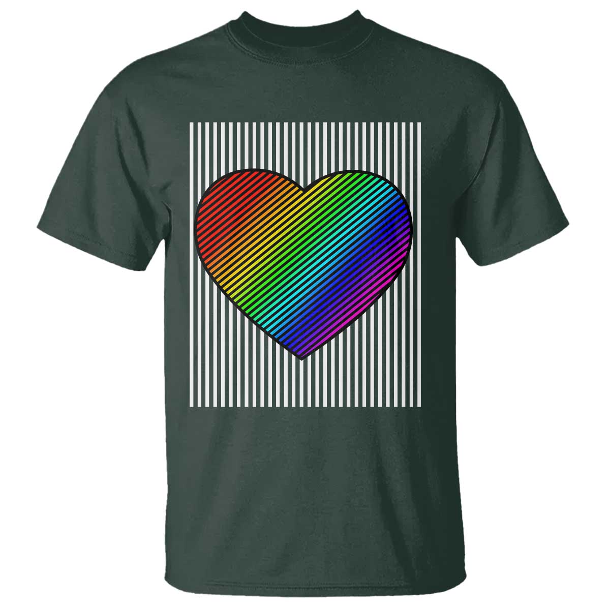 LGBT Pride T Shirt LGBTQ Support Retro Valentines Rainbow Heart TS10 Dark Forest Green Print Your Wear