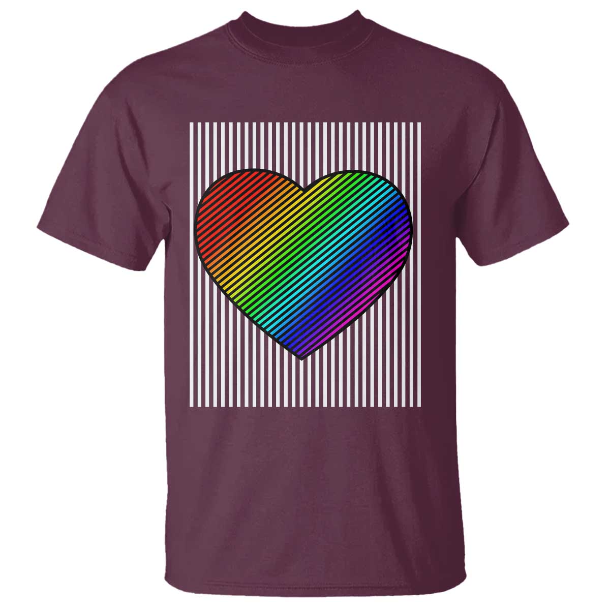 LGBT Pride T Shirt LGBTQ Support Retro Valentines Rainbow Heart TS10 Maroon Print Your Wear