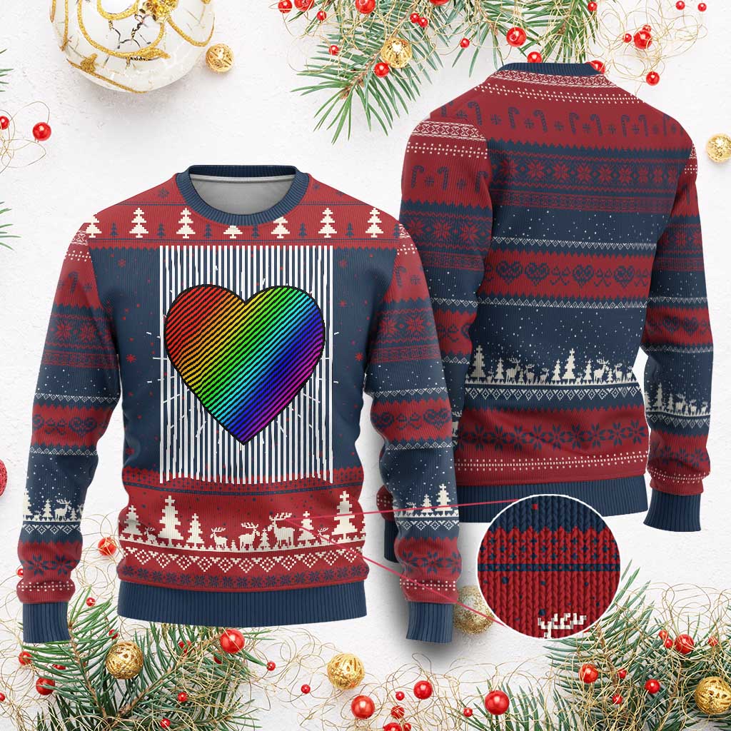 LGBT Pride Knit Sweatshirt LGBTQ Support Retro Valentines Rainbow Heart TS10 Burgundy Print Your Wear