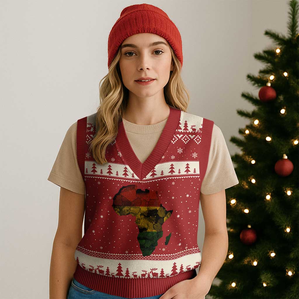 Black History Month V-Neck Knit Sweater Vest Pan African Africa Map Black Pride TS10 Red Beige Print Your Wear