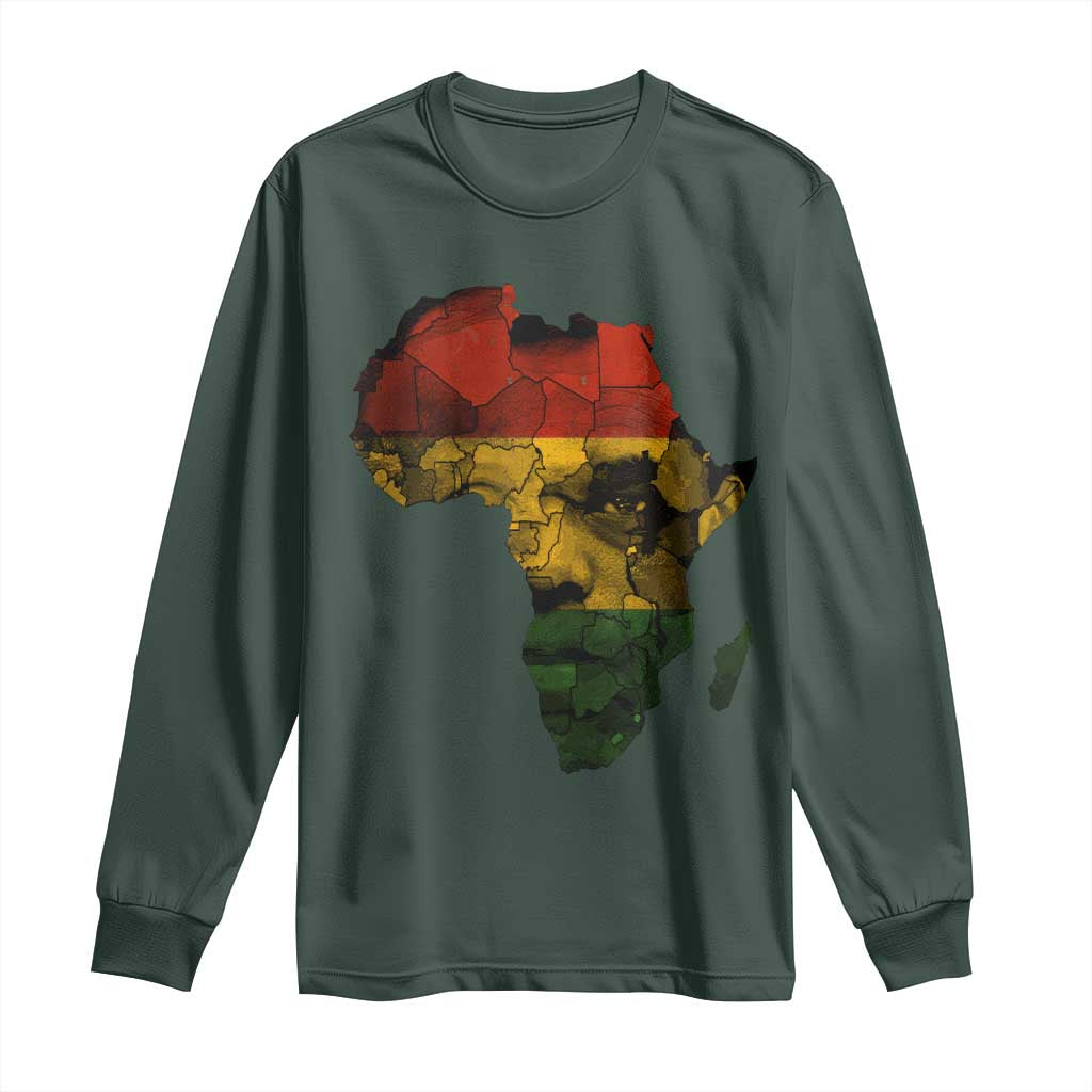 Black History Month Long Sleeve Shirt Pan African Africa Map Black Pride TS10 Dark Forest Green Print Your Wear