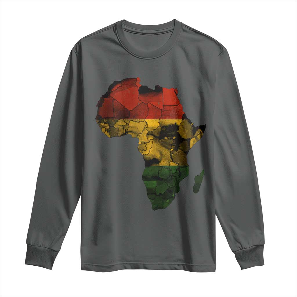 Black History Month Long Sleeve Shirt Pan African Africa Map Black Pride TS10 Dark Heather Print Your Wear