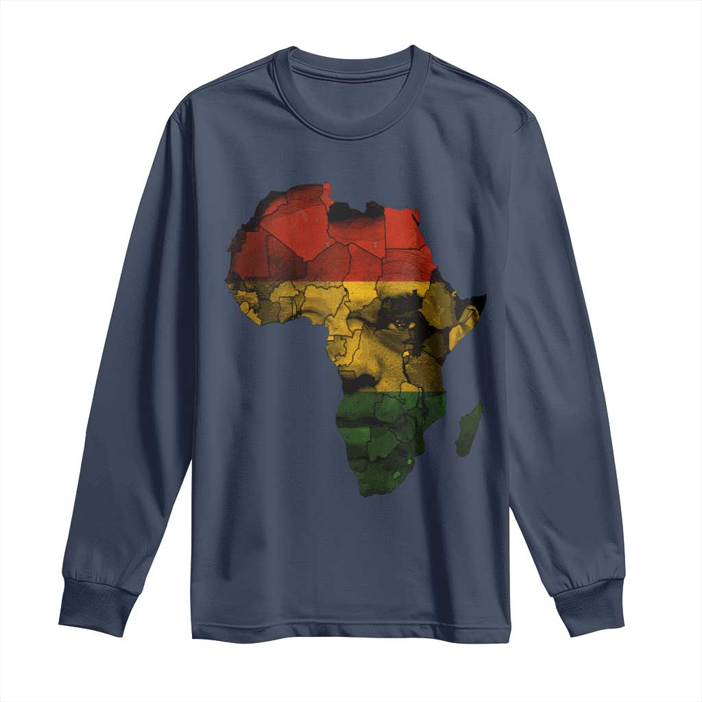 Black History Month Long Sleeve Shirt Pan African Africa Map Black Pride TS10 Navy Print Your Wear