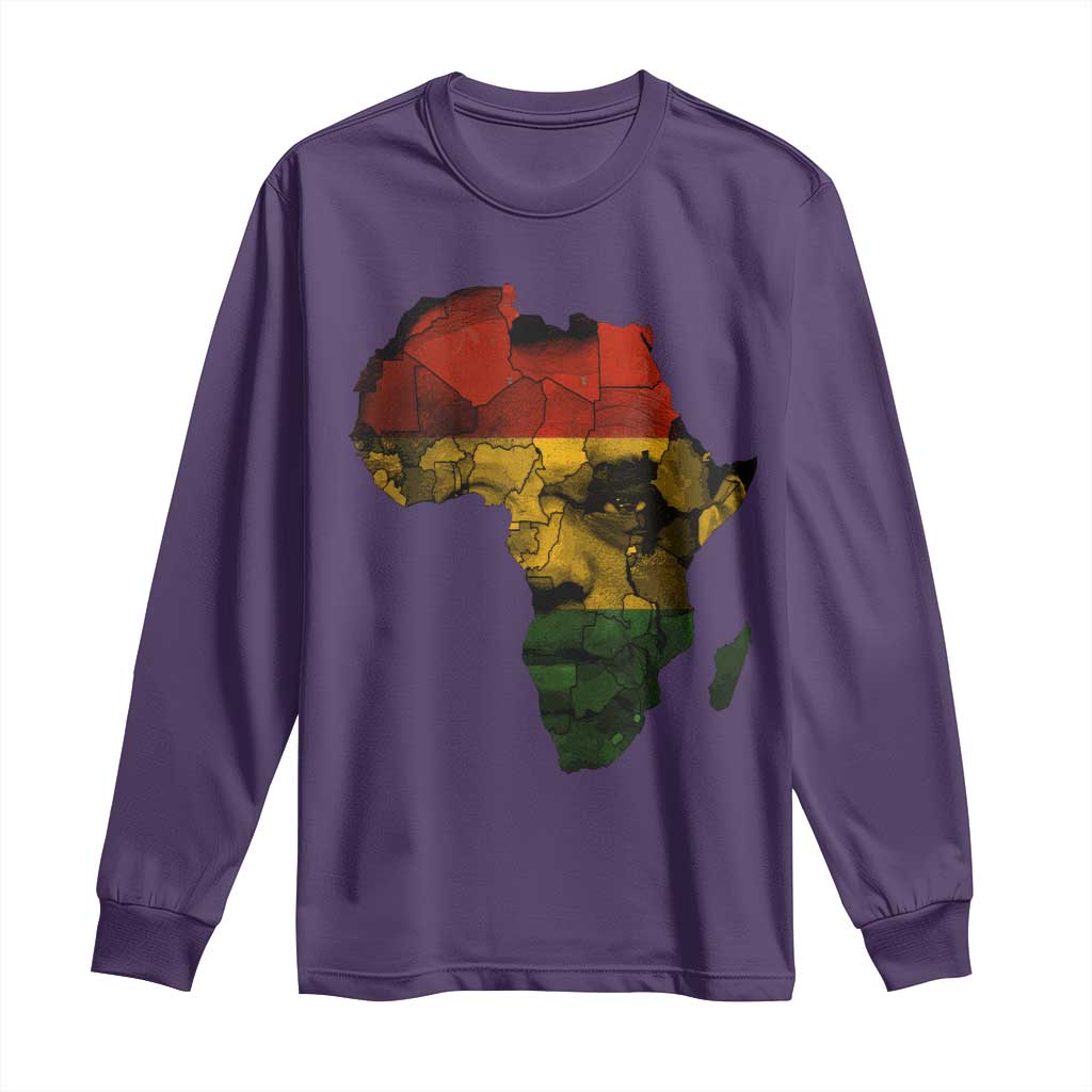 Black History Month Long Sleeve Shirt Pan African Africa Map Black Pride TS10 Purple Print Your Wear