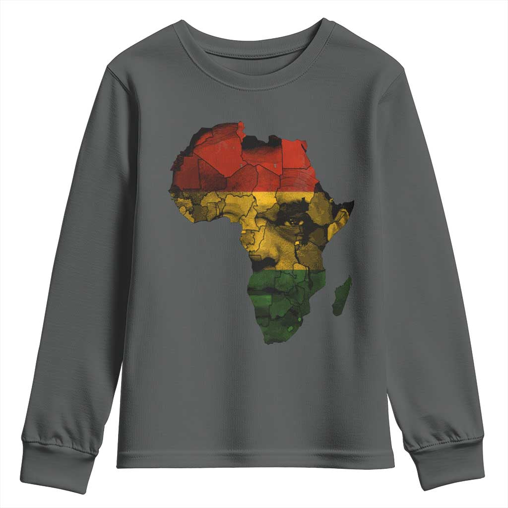Black History Month Youth Sweatshirt Pan African Africa Map Black Pride TS10 Dark Heather Print Your Wear