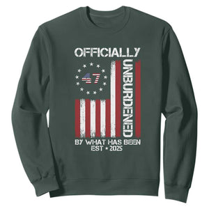 President Donald Trump Sweatshirt Officially Unburdened By What Has Been 2025 47Th Usa Flag TS10 Dark Forest Green Print Your Wear