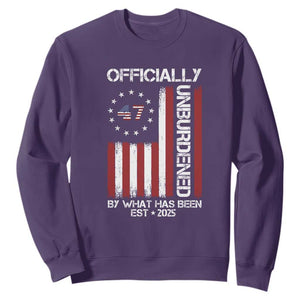 President Donald Trump Sweatshirt Officially Unburdened By What Has Been 2025 47Th Usa Flag TS10 Purple Print Your Wear