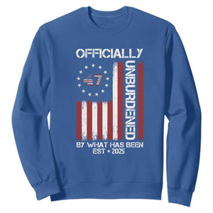 President Donald Trump Sweatshirt Officially Unburdened By What Has Been 2025 47Th Usa Flag TS10 Royal Blue Print Your Wear