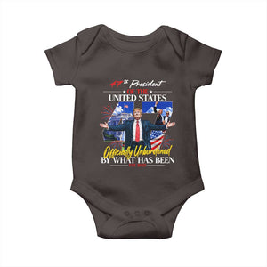 President Donald Trump Baby Onesie Officially Unburdened By What Has Been 2025 47Th American Flag TS10 Dark Chocolate Print Your Wear