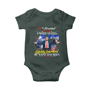 President Donald Trump Baby Onesie Officially Unburdened By What Has Been 2025 47Th American Flag TS10 Dark Forest Green Print Your Wear