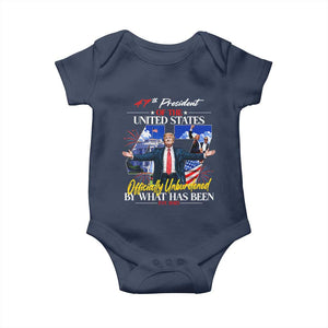 President Donald Trump Baby Onesie Officially Unburdened By What Has Been 2025 47Th American Flag TS10 Navy Print Your Wear