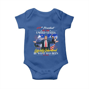 President Donald Trump Baby Onesie Officially Unburdened By What Has Been 2025 47Th American Flag TS10 Royal Blue Print Your Wear