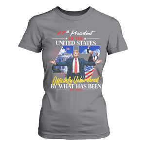 President Donald Trump T Shirt For Women Officially Unburdened By What Has Been 2025 47Th American Flag TS10 Charcoal Print Your Wear