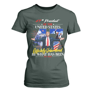 President Donald Trump T Shirt For Women Officially Unburdened By What Has Been 2025 47Th American Flag TS10 Dark Forest Green Print Your Wear