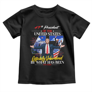 President Donald Trump Toddler T Shirt Officially Unburdened By What Has Been 2025 47Th American Flag TS10 Black Print Your Wear