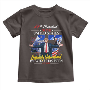 President Donald Trump Toddler T Shirt Officially Unburdened By What Has Been 2025 47Th American Flag TS10 Dark Chocolate Print Your Wear