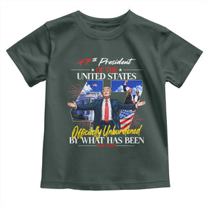 President Donald Trump Toddler T Shirt Officially Unburdened By What Has Been 2025 47Th American Flag TS10 Dark Forest Green Print Your Wear